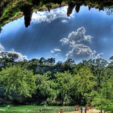 trees, viewes, lake, clouds, watering place