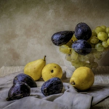 figs, bowl, Grapes, truck concrete mixer, composition