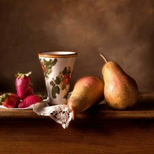 strawberries, mug, truck concrete mixer