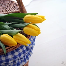 basket, Yellow, Tulips, wicker
