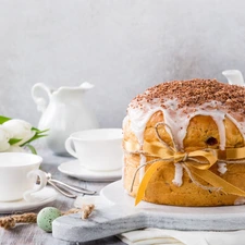 eggs, Tulips, cake, cups, Easter