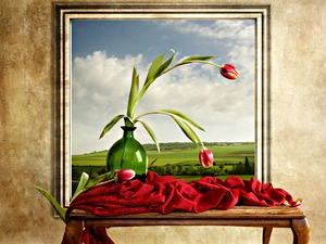 picture, bowl, Tulips, Table