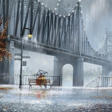 Umbrella, Rain, bridge, lovers, picture