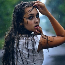 Hair, Women, make-up, The look, Rain, wet