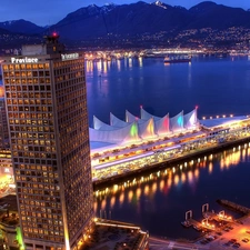 panorama, town, Vancouver, illuminated