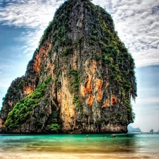 VEGETATION, clouds, Rocky, Islet, sea