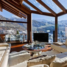 View, Mountains, interior, Windows, house