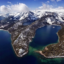 Mountains, sea, View, lakes