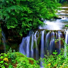 viewes, bridges, waterfall, trees, Beatyfull