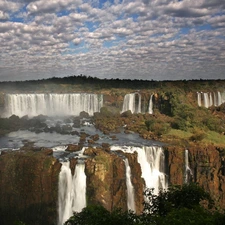 clouds, trees, viewes, waterfall