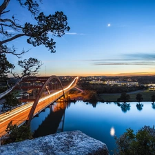 viewes, Sky, bridge, trees, River