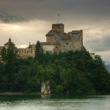 viewes, water, niedzica, trees, Castle