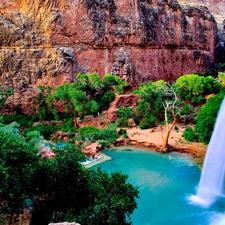 trees, Havasu Falls, Arizona, The United States, viewes, rocks