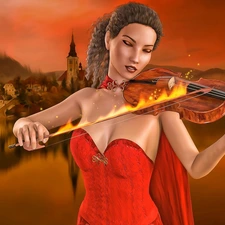 Women, dress, violin, red hot