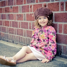 small, girl, wall, smiling