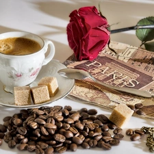 cake, coffee, pocket, rose, cup, Watch, composition