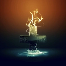 water, Cross, flame