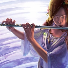 water, girl, flute