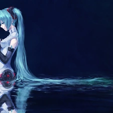 water, Miku, Hair