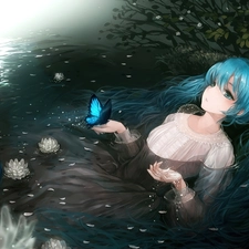 butterfly, Hatsune Miku, water