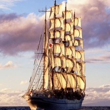 clouds, sailing vessel, water