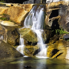 water, boulders, waterfall