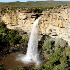 waterfall, rocks, Bush