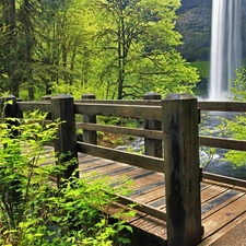 forest, bridges, waterfall, wooden