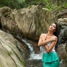 jewellery, rocks, waterfall, Women