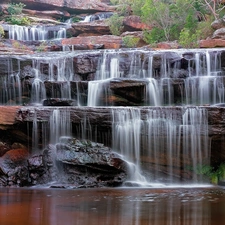 waterfall, Terraces, rocks