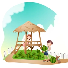 watermelons, Kids, plantation