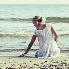 Beaches, sea, Waves, Women