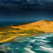 dark, sea, Waves, Sky