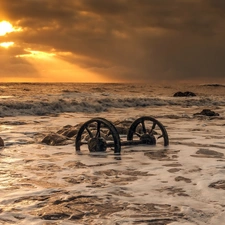 Waves, Stones, sun, sea, west