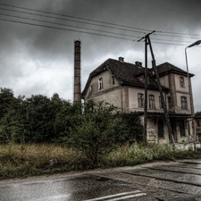 House, trees, railway, viewes, Way, way, Sky