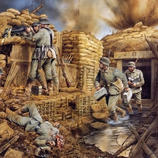 war, soldiers, Weapons, trench