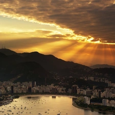 sun, rays, Brazil, west, Rio de Janeiro