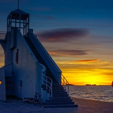 west, sun, maritime, sea, Lighthouse