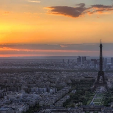 west, sun, tower, Eiffla, Paris