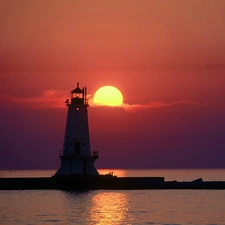 west, sun, Lighthouse, maritime, sea