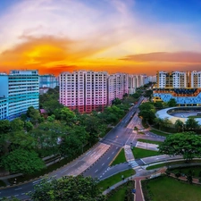 west, sun, panorama, town, Singapur