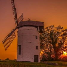 west, sun, trees, viewes, Windmill