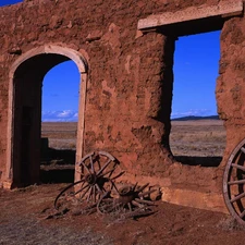 ruins, Sky, wheel, blue