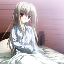 Anime, girl, White Bed