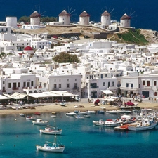 Beaches, Greece, Windmills, Mykonos