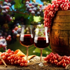 Wine, composition, Cask, glasses, Grapes