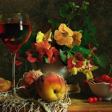 Wine, nasturtium, Fruits