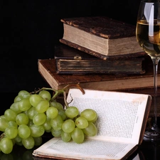 Grapes, wine glass, Wines, Books