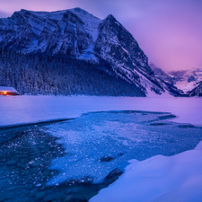 Lake Louise, Home, Canada, woods, Alberta, winter, Banff National Park, Mountains