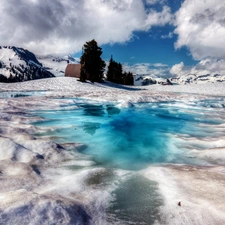 frozen, clouds, winter, lakes